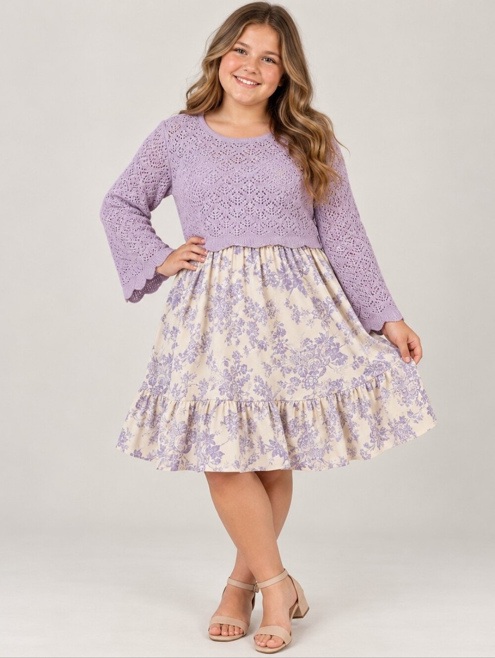 ​Speechless Girls Plus Size Floral Dress Purple Shrug Set 16 1/2